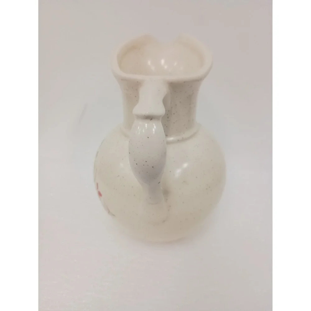 Vintage McCoy Pottery Floral Ceramic Pitcher Cream Red Flower Speckled Farmhouse